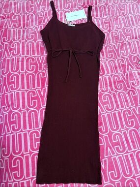 Slim Ribbed Tie-Front Mini Dress in Wine